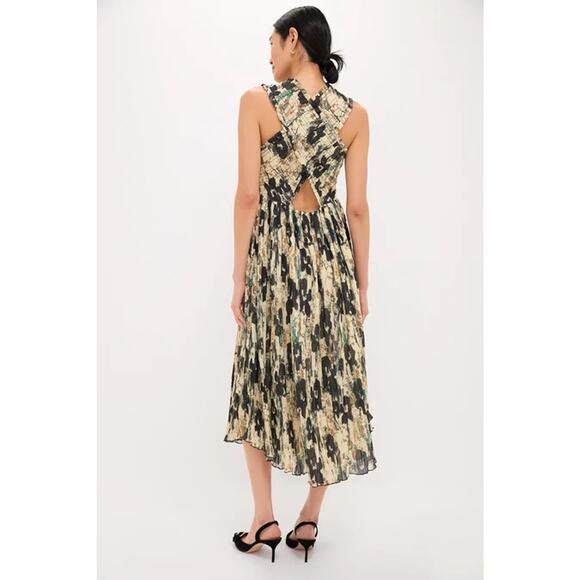 GANNI Afterglow Printed Pleats Smock Midi Straps Dress NWT Size 38 Retail $395 - Picture 2 of 5